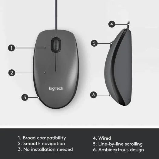 Logitech M100 Gray Wired USB Mouse