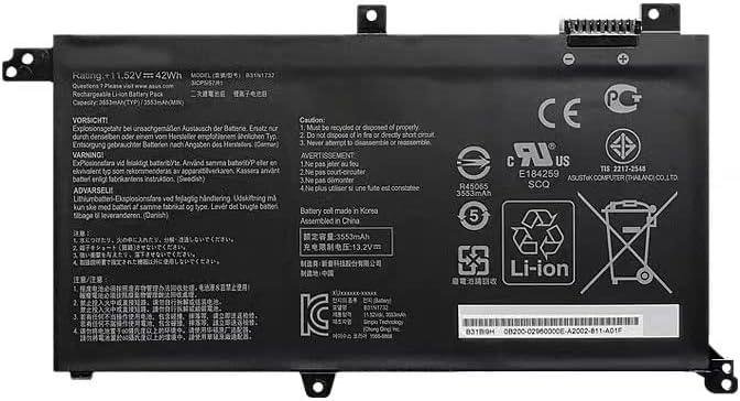 Compatible ASUS B31N1732 Laptop Battery, 11.52V 42Wh 3653mAh for B31N1732.