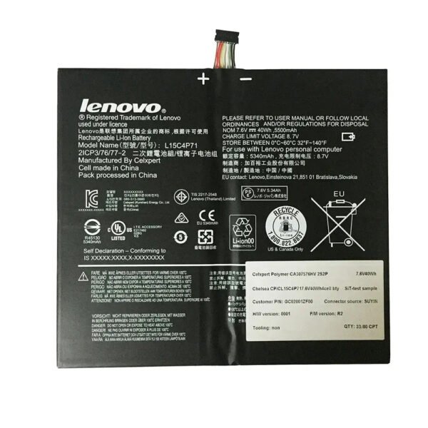 Original Lenovo L15C4P71 Laptop Battery, 7.6V 5500mAh for Lenovo MIIX700-12ISKBK6Y304G12